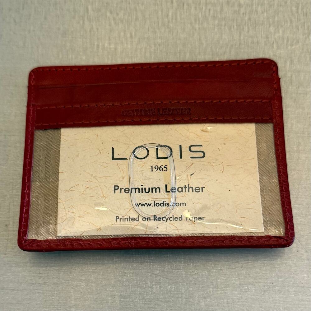 New Lodis 1965 Premium Red Leather Slim Card Case Wallet ID Window